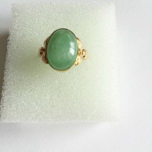 14k Solid Gold Oval Ring Jade Women Size 7